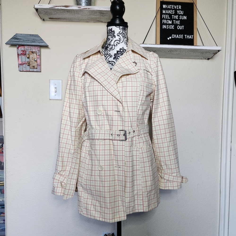 Express Beige Plaid Trench Coat